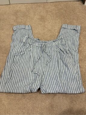 American Eagle Outfitters Blue and White Striped Drawstring Pants